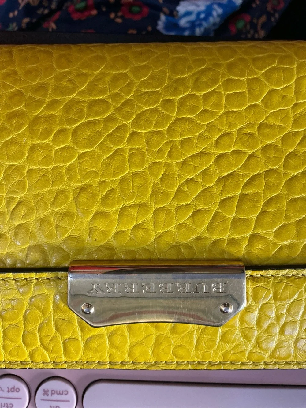 Preloved Burberry Yellow Pebble Leather Zip-Around Wallet Gold Hardware